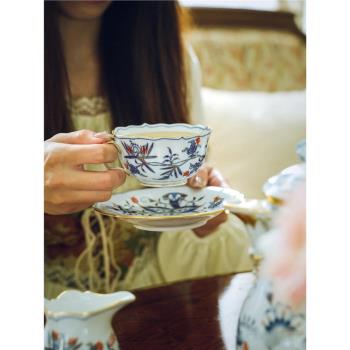 金洋蔥高階感歐式宮廷風復古青花描金下午茶咖啡杯碟果盤套175ml