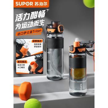 蘇泊爾隨手杯tritan運動水杯一鍵開蓋吸管杯男款塑膠杯子便攜水壺