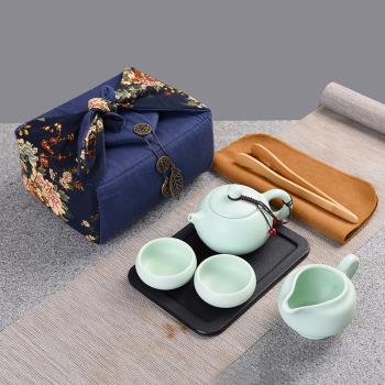 日式戶外旅行功夫茶具便攜收納包套裝家用陶瓷一壺二兩杯幹泡茶盤