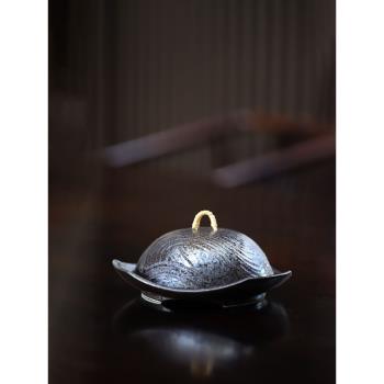 日本進口黑釉帶蓋的盤懷石料理蓋盤子沙拉盤壽司盤刺身盤日式菜盤