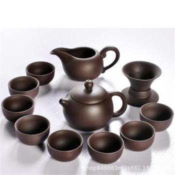 宜興原礦紫砂功夫茶具套裝整套陶瓷家用蓋碗泡茶器禮品logo定 制