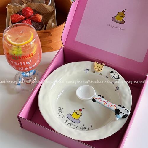 釉下彩立體小狗甜品盤子高顏值餐具可愛菜盤家用沙拉碗陶瓷伴手禮