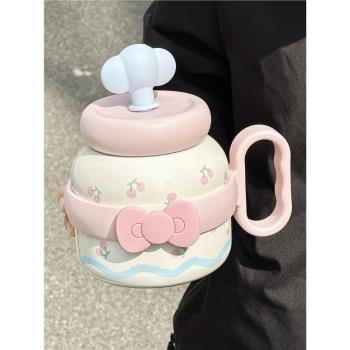 helloKitty大容量保溫杯保冷可愛女生高顏值噸噸大肚吸管水杯子