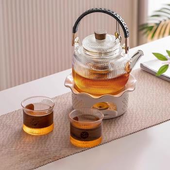 玻璃茶壺溫茶爐套裝家用下午茶蠟燭保溫底座耐熱花茶壺陶瓷暖茶爐