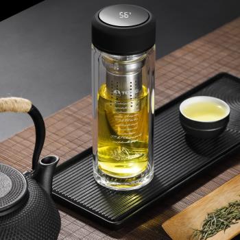 tomic特美贏杯高檔玻璃杯男商務雙層耐熱水杯智慧茶水分離泡茶杯