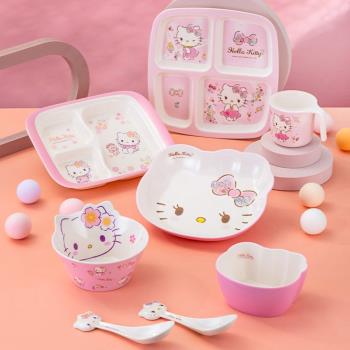 hellokitty兒童餐具套裝卡通碗密胺勺分格盤可愛女寶寶餐具四件套