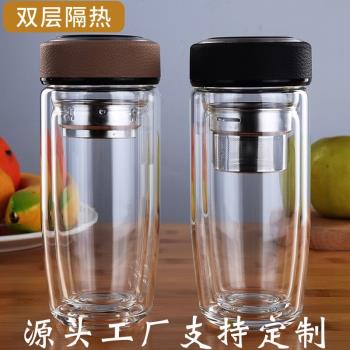 雙層鵝蛋杯帶蓋玻璃杯茶漏過濾茶杯異形耐高溫耐熱辦公杯送小茶杯