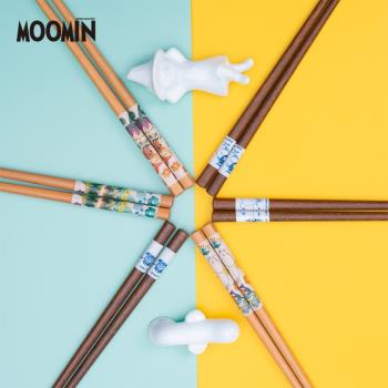 日本進口山加商店姆明Moomin天然木筷子日式大人防滑尖頭家用筷