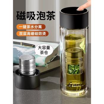 捷安璽磁吸泡茶杯茶水分離男士水杯2025新款高階磁彈高硼矽玻璃杯
