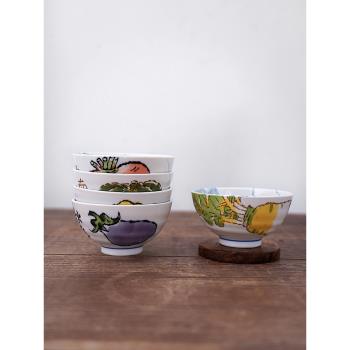 美濃燒日式餐具創意畫信蔬語4.5英寸飯碗陶瓷套裝家用禮盒裝小號