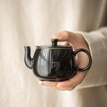 草木祠中式家用旅行玄黑陶瓷茶壺