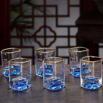 水晶玻璃白酒杯一兩杯家用客廳輕奢高檔帶刻度方形小酒盅套裝酒具