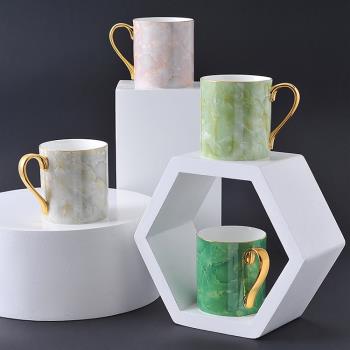 歐式大理石紋馬克杯描金邊陶瓷杯子家用辦公室紅茶咖啡情侶杯蓋勺