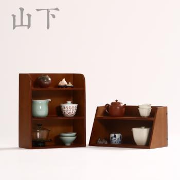 茶杯茶壺收納櫃 仿古二層三層小茶架展架多寶格茶棚博古架置物架