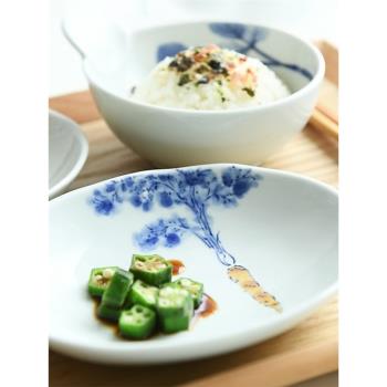 日本進口有田燒青花胡蘿卜陶瓷小碗帶柄湯碗橢圓盤餐盤菜盤意面盤