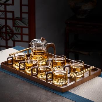 木柄玻璃茶具套裝家用客廳辦公室高檔功夫茶具公道杯小茶臺杯中式