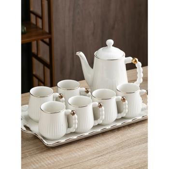 北歐簡約水具套裝水杯家用客廳杯具茶具陶瓷待客杯子茶杯輕奢水壺