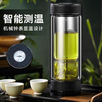 捷安璽高檔茶水分離杯泡茶杯雙層玻璃杯男士便攜水杯透明隔熱杯子