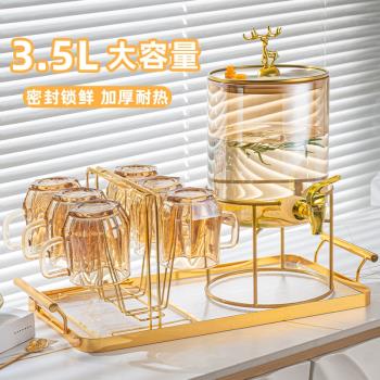 冷水壺帶龍頭耐高溫玻璃涼水壺果汁飲料桶大容量儲水泡水果茶套裝