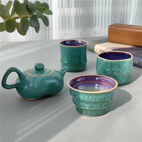宋時代 古陶磁器 鈞窯 茶盞 杯盞 建盞 茶道具 置物 時代物 古董品 神垕鈞窯鈞瓷茶壺徐克寧手工高檔泡茶水壺爐鈞釉綠色茶杯中式茶具|茶壺