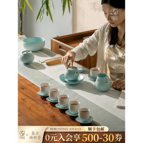 萬仟堂陶瓷6人功夫茶具套裝家用茶壺茶海茶杯套裝茶具含苞欲放2