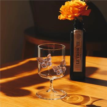 高顏值女生雞尾酒杯創意蝴蝶高腳杯咖啡杯日式紅酒杯高硼矽玻璃杯