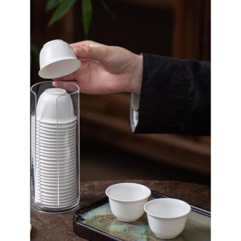 稻殼一次性茶杯高檔加厚戶外便攜耐高溫帶收納杯架家用辦公待客品