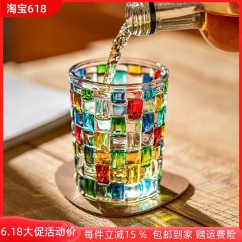 歐式手工彩繪琺瑯水晶玻璃啤酒杯威士忌杯茶水杯烈酒洋酒杯編織杯