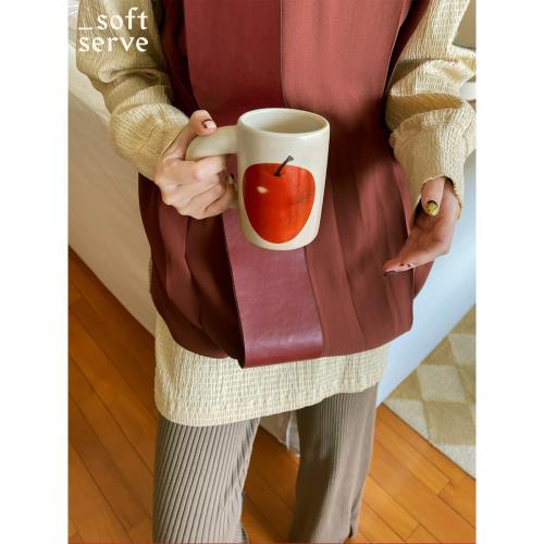 SoftServe柔軟供應 蘋果通心粉陶瓷粗把手馬克杯復古卡通馬克水杯