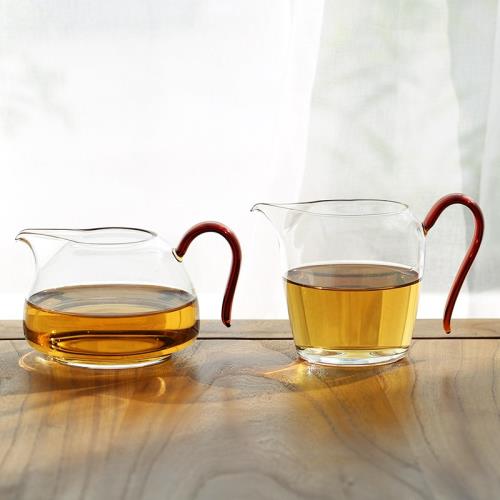 日式新草堂公道杯高硼硅玻璃加厚分茶器耐高溫帶把手透明防燙茶海