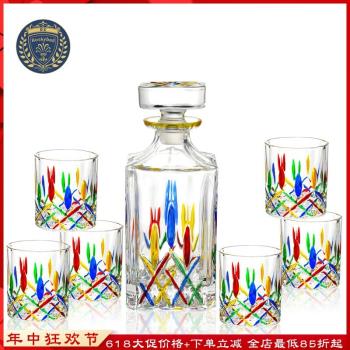 歐式琺瑯彩色威士忌杯水晶玻璃洋酒杯子家用大號酒具送人禮盒套裝