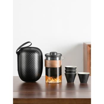便攜式旅行茶具套裝禮品戶外泡茶壺茶杯收納包露營快客杯一壺四杯