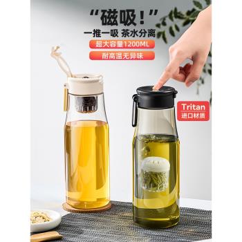 捷安璽磁吸茶水分離tritan水杯大容量男大號運動水壺磁彈泡茶杯子