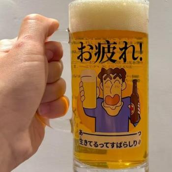 蠟筆小新廣志的啤酒杯大容量啤酒杯果汁杯夏季喝酒杯印花玻璃杯