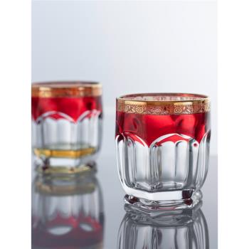 捷克進口歐式高階奢華手工描紅加金水晶玻璃威士忌杯 洋酒杯 送禮