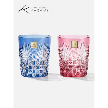 日本進口KAGAMI江戶切子水晶玻璃酒杯威士忌杯洛克杯手工對杯