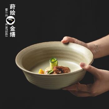 日式景德鎮復古老式深湯碗大號家用加厚沙拉碗手工酒店湯碗商用