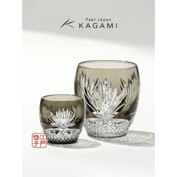 日本KAGAMI江戶切子水晶玻璃白酒杯威士忌杯月下美人清酒杯
