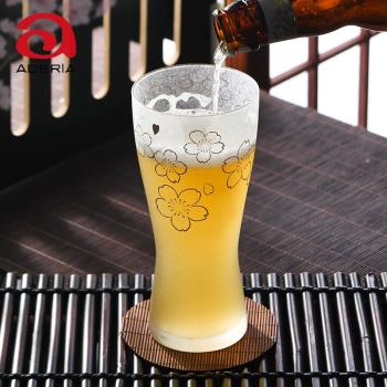日本進口石硝子櫻花磨砂玻璃杯日式啤酒杯水杯果汁杯精釀酒杯子