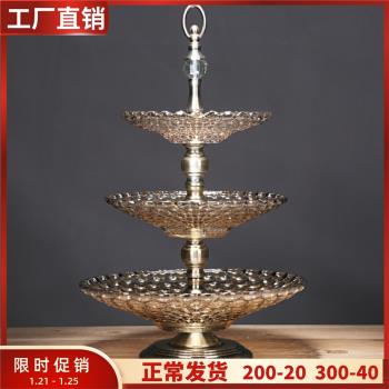 歐式水晶玻璃三層果盤架現代創意美式客廳茶幾家用多層雙層水果盤