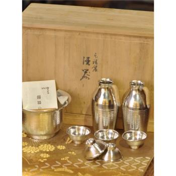 日本本錫落款純錫酒具套組兩壺五杯建水錫酒器套裝附原箱原書原布