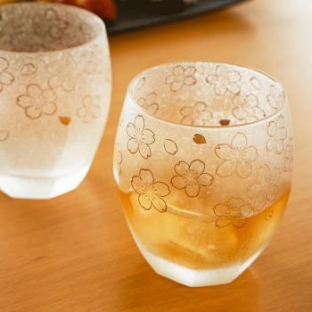 日本aderia石冢硝子櫻花磨砂啤酒杯威士忌杯玻璃杯水杯單杯禮盒裝