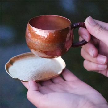 手工迷你小水杯 紫銅烤色可愛咖啡杯 紅銅80cc茶杯 黃銅復古杯墊