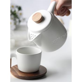 出口同款木把手陶瓷茶壺北歐風小清新茶具泡茶壺杯套裝