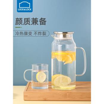 樂扣樂扣玻璃冷水壺大容量冰箱食品級耐高溫茶壺涼水杯冷淬壺輕奢