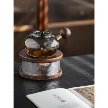 耐高溫玻璃溫茶爐蠟燭溫茶器玻璃側把壺酒精煮茶器煮茶爐茶壺