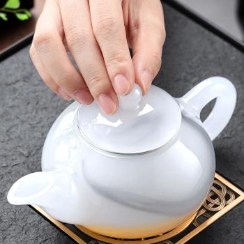 琉璃功夫茶具套裝家用茶杯輕奢客廳辦公室用高階會客高檔白玉茶壺