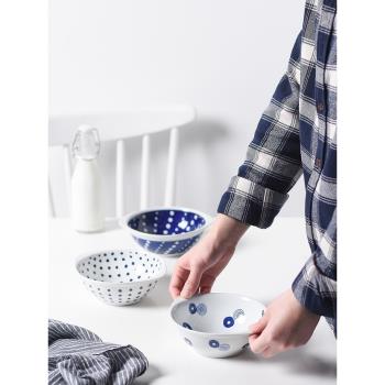 日本波佐見燒Indigo輕量陶瓷餐具日式家用碗盤套裝麵碗菜盤波點碗