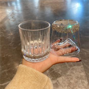 輕奢鑲鉆威士忌酒杯高顏值家用飲料咖啡杯網紅甜點玻璃杯精緻禮品