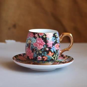 咖啡杯下午茶杯子文創輕奢精緻牡丹花陶瓷琺瑯彩主人杯描金有耳